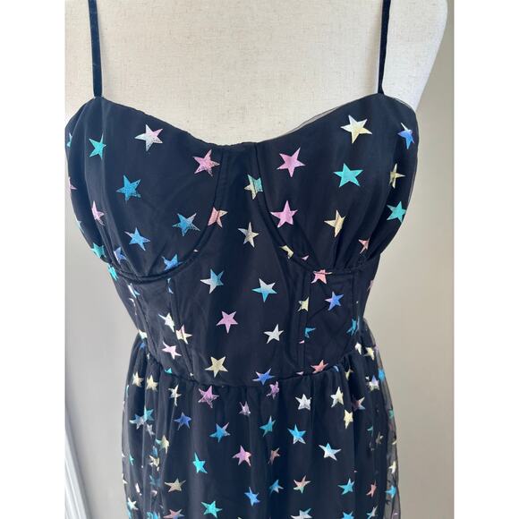 Betsey Johnson Rainbow Star Tulle Mesh Midi Dress Whimsigoth Size 8 - Picture 3 of 8